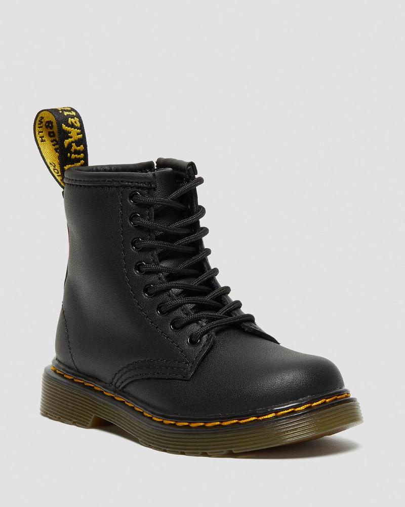 Black Kids\' Dr Martens Toddler 1460 Softy T Leather Lace Up Boots | CA 705PJJ